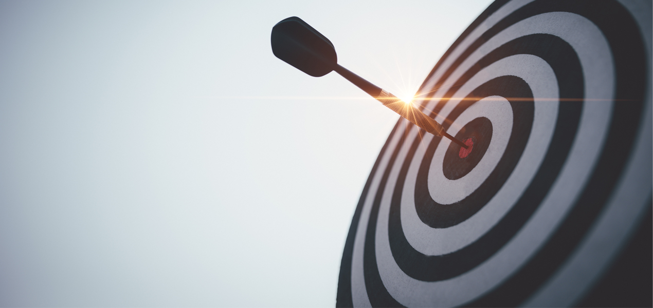 A dart in the centre of a target.